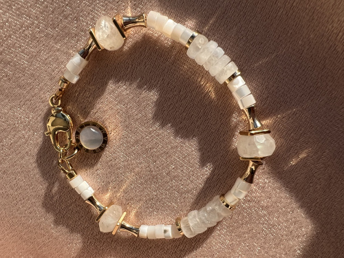 Браслет "Греция" из Лунного Камня, Перламутра.
