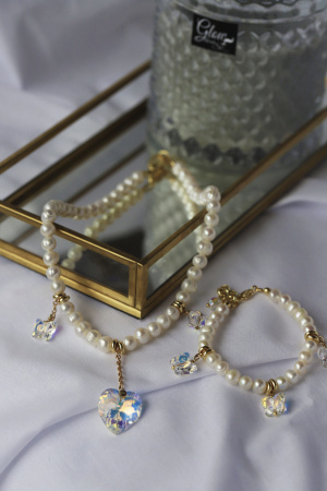 Колье сердце Swarowski из жемчуга