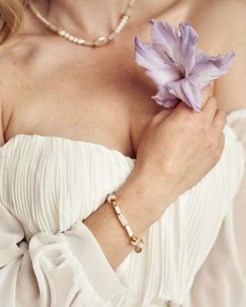 Браслет "Греция" из Лунного Камня, Перламутра.