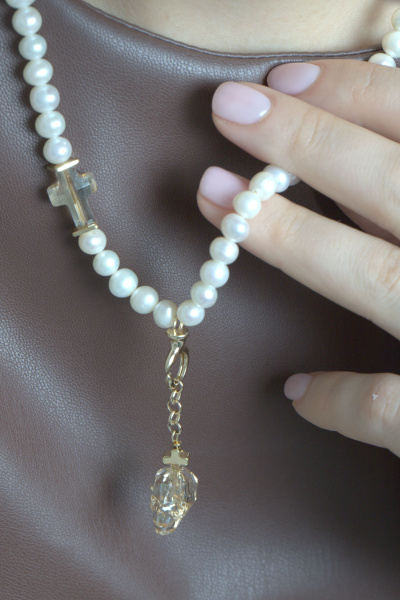 Колье жемчуг череп и крест Swarowski