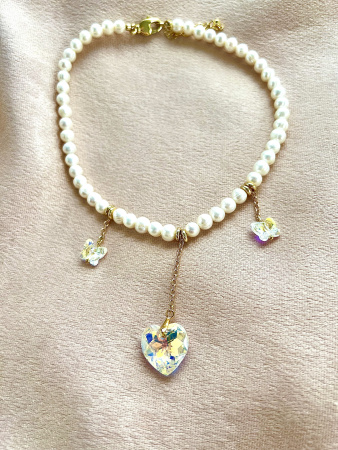 Колье сердце Swarowski из жемчуга