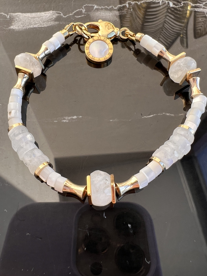 Браслет "Греция" из Лунного Камня, Перламутра.