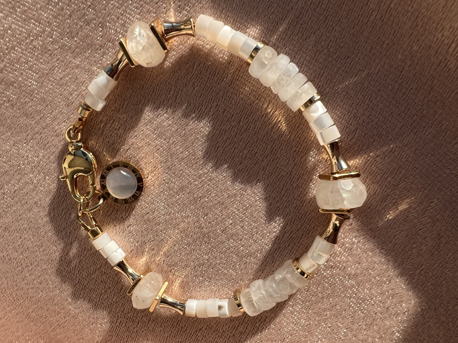 Браслет "Греция" из Лунного Камня, Перламутра.