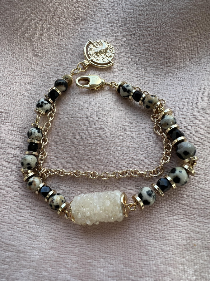 Браслет "Сафари" из Пятнистой Яшмы черной шпинели